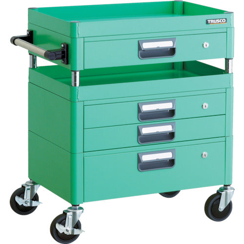 ＴＲＵＳＣＯ　ツールワゴン　フェニックスワゴン　抗菌　省音　６００Ｘ４００ＸＨ７４０　引出付　ヤンググリーン