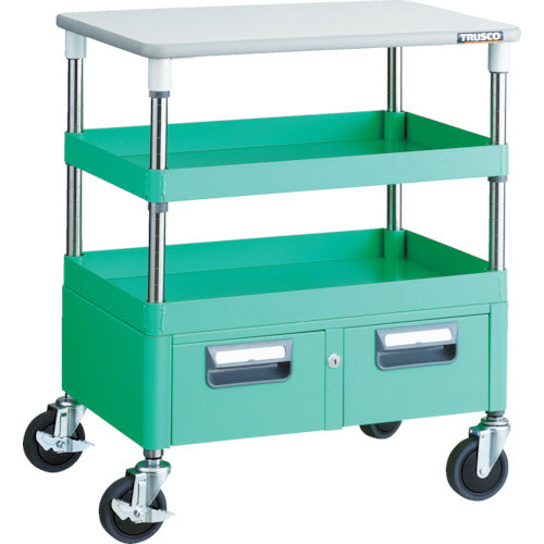 ＴＲＵＳＣＯ　ツールワゴン　フェニックスワゴン　省音　６００Ｘ４００ＸＨ７４０　引出　天板付　ヤンググリーン