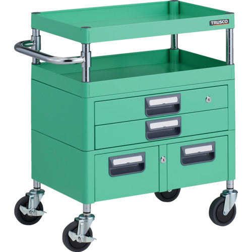 ＴＲＵＳＣＯ　ツールワゴン　フェニックスワゴン　抗菌　省音　６００Ｘ４００ＸＨ７４０　引出付　ヤンググリーン