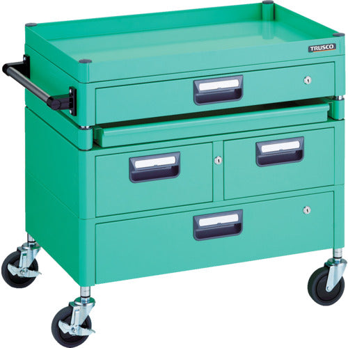 ＴＲＵＳＣＯ　ツールワゴン　フェニックスワゴン　省音　７５０Ｘ５００　Ｈ７４０　引出付　スライド１段　ヤンググリーン