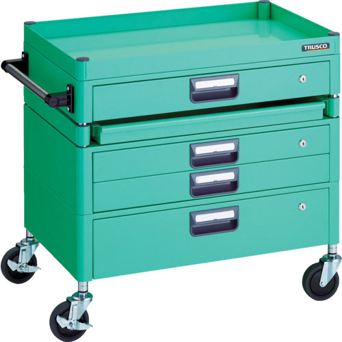 ＴＲＵＳＣＯ　ツールワゴン　フェニックスワゴン　省音　７５０Ｘ５００　Ｈ７４０　引出付　スライド１段　ヤンググリーン