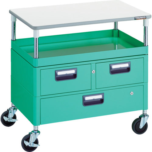 ＴＲＵＳＣＯ　ツールワゴン　フェニックスワゴン　省音　７５０Ｘ５００　Ｈ７４０　引出付　天板付　ヤンググリーン