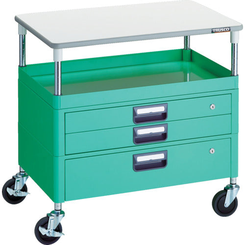 ＴＲＵＳＣＯ　ツールワゴン　フェニックスワゴン　省音　７５０Ｘ５００　Ｈ７４０　引出付　天板付　ヤンググリーン