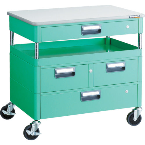 ＴＲＵＳＣＯ　ツールワゴン　フェニックスワゴン　抗菌　省音　７５０Ｘ５００ＸＨ７４０　引出　天板付　ヤンググリーン