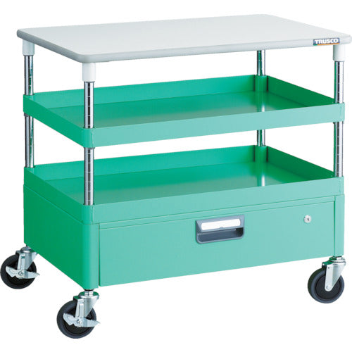 ＴＲＵＳＣＯ　ツールワゴン　フェニックスワゴン　省音　７５０Ｘ５００　１段引出　天板付　ヤンググリーン