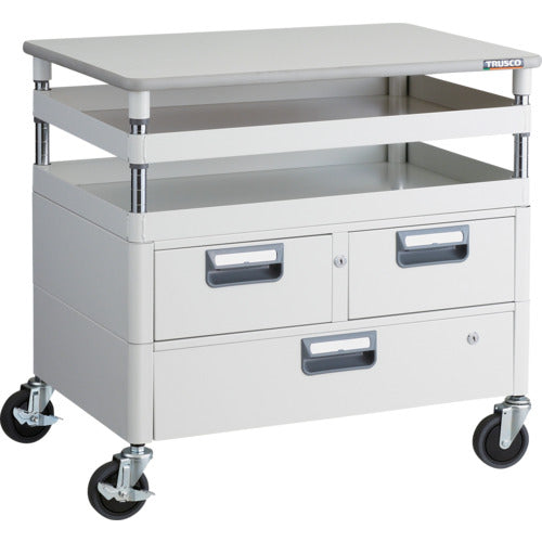 ＴＲＵＳＣＯ　ツールワゴン　フェニックスワゴン　抗菌　省音　７５０Ｘ５００ＸＨ７４０　引出　天板付　ホワイト