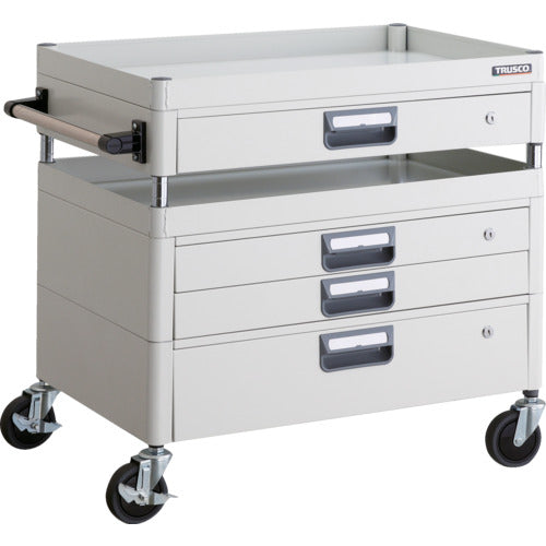 ＴＲＵＳＣＯ　ツールワゴン　フェニックスワゴン　抗菌　省音　７５０Ｘ５００ＸＨ７４０　引出付　ホワイト