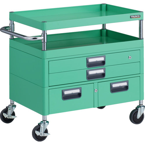 ＴＲＵＳＣＯ　ツールワゴン　フェニックスワゴン　抗菌　省音　７５０Ｘ５００ＸＨ７４０　引出付　ヤンググリーン