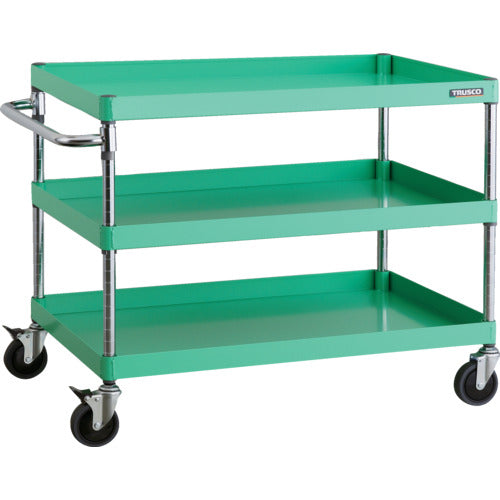 ＴＲＵＳＣＯ　ツールワゴン　フェニックスワゴン　省音　９００Ｘ６００ＸＨ７４０　３段　ヤンググリーン