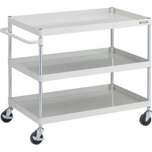 ＴＲＵＳＣＯ　ツールワゴン　フェニックスワゴン　抗ウィルスハンドル　省音　１０００Ｘ６５０ＸＨ８８０　３段　ホワイト