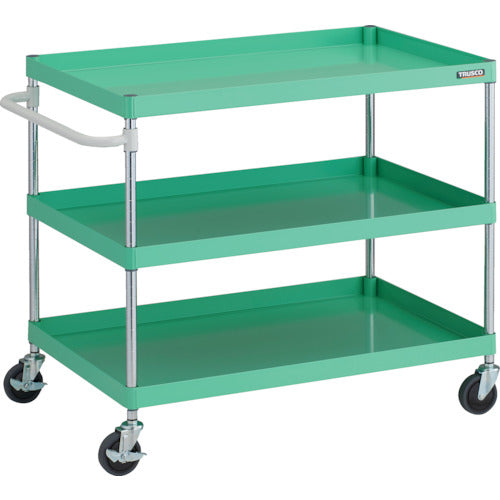 ＴＲＵＳＣＯ　ツールワゴン　フェニックスワゴン　抗ウィルスハンドル　省音　１０００Ｘ６５０ＸＨ８８０　３段　ヤンググリーン