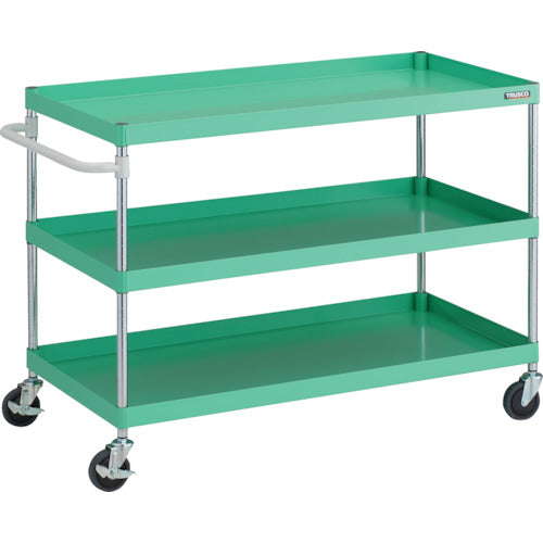 ＴＲＵＳＣＯ　ツールワゴン　フェニックスワゴン　抗ウィルスハンドル　省音　１２００Ｘ６００ＸＨ８８０　３段　ヤンググリーン