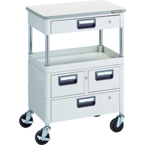 ＴＲＵＳＣＯ　ツールワゴン　フェニックスワゴン　省音　６００Ｘ４００　Ｈ８８０　引出付　天板付　ホワイト