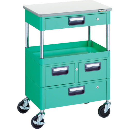 ＴＲＵＳＣＯ　ツールワゴン　フェニックスワゴン　省音　６００Ｘ４００　Ｈ８８０　引出付　天板付　ヤンググリーン