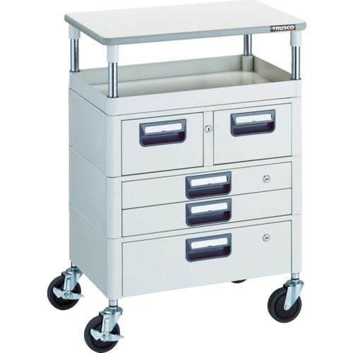 ＴＲＵＳＣＯ　ツールワゴン　フェニックスワゴン　省音　６００Ｘ４００　Ｈ８８０　引出付　天板付　ホワイト