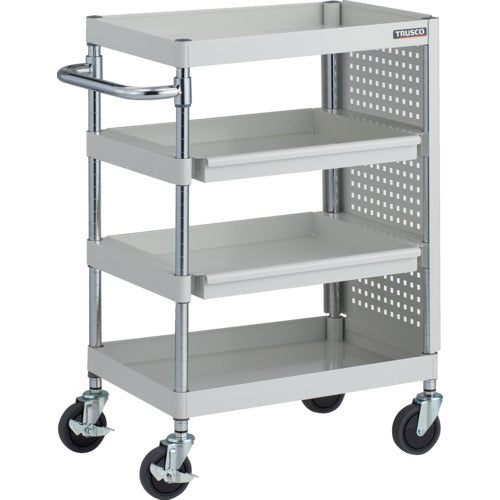 ＴＲＵＳＣＯ　ツールワゴン　フェニックスワゴン　抗菌　省音　６００Ｘ４００　スライド２段　側面パネル付　ホワイト