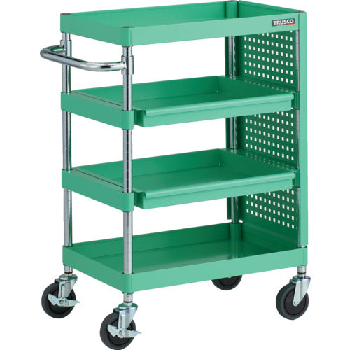 ＴＲＵＳＣＯ　ツールワゴン　フェニックスワゴン　抗菌　省音　６００Ｘ４００　スライド２段　側面パネル付　ヤンググリーン