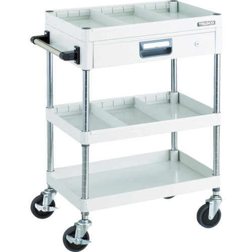ＴＲＵＳＣＯ　ツールワゴン　フェニックスワゴン　省音　６００Ｘ４００　仕切２段付　引出付　ホワイト
