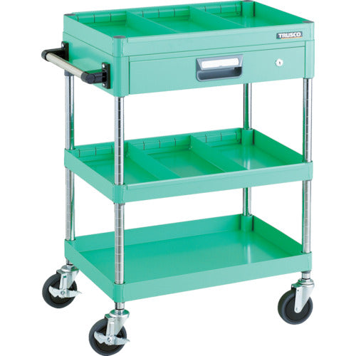 ＴＲＵＳＣＯ　ツールワゴン　フェニックスワゴン　省音　６００Ｘ４００　仕切２段付　引出付　ヤンググリーン