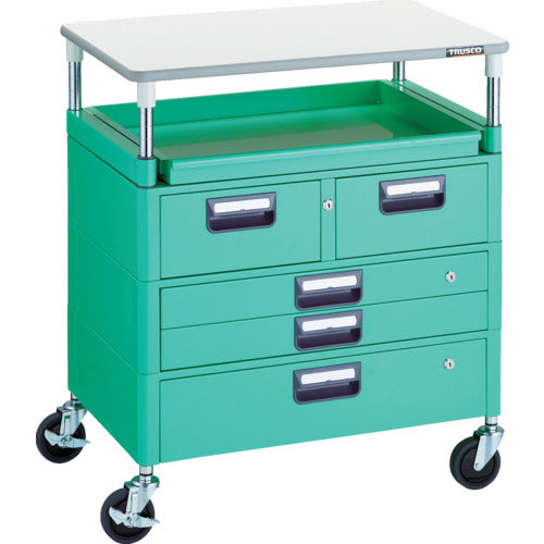 ＴＲＵＳＣＯ　ツールワゴン　フェニックスワゴン　省音　７５０Ｘ５００　Ｈ８８０　引出付　スライド１段　天板付　ヤンググリーン