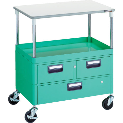 ＴＲＵＳＣＯ　ツールワゴン　フェニックスワゴン　省音　７５０Ｘ５００　Ｈ８８０　引出付　天板付　ヤンググリーン