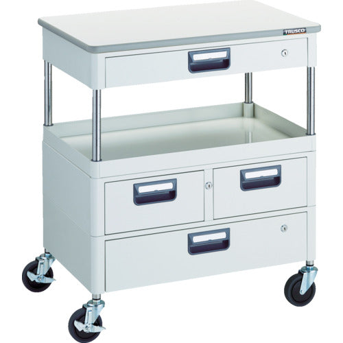 ＴＲＵＳＣＯ　ツールワゴン　フェニックスワゴン　省音　７５０Ｘ５００　Ｈ８８０　引出付　天板付　ホワイト
