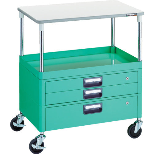 ＴＲＵＳＣＯ　ツールワゴン　フェニックスワゴン　省音　７５０Ｘ５００　Ｈ８８０　引出付　天板付　ヤンググリーン