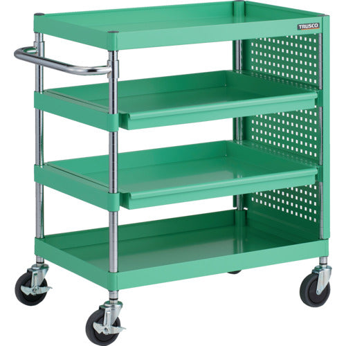 ＴＲＵＳＣＯ　ツールワゴン　フェニックスワゴン　抗菌　省音　７５０Ｘ５００　スライド２段　側面パネル付　ヤンググリーン