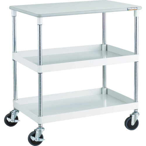 ＴＲＵＳＣＯ　ツールワゴン　フェニックスワゴン　省音　７５０Ｘ５００ＸＨ８８０　２段　天板付　ホワイト