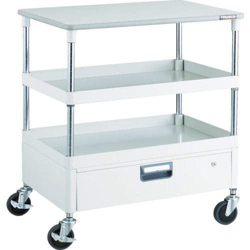 ＴＲＵＳＣＯ　ツールワゴン　フェニックスワゴン　省音　７５０Ｘ５００　１段引出　天板付　ホワイト