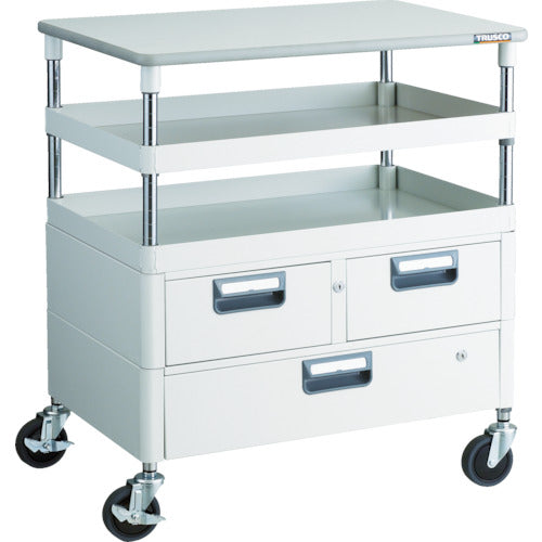 ＴＲＵＳＣＯ　ツールワゴン　フェニックスワゴン　抗菌　省音　７５０Ｘ５００ＸＨ８８０　引出　天板付　ホワイト