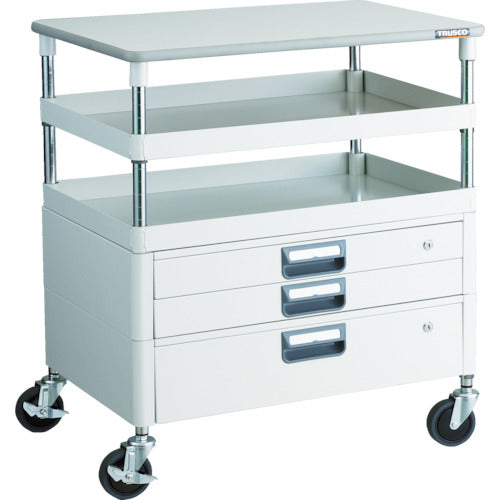ＴＲＵＳＣＯ　ツールワゴン　フェニックスワゴン　抗菌　省音　７５０Ｘ５００ＸＨ８８０　引出　天板付　ホワイト
