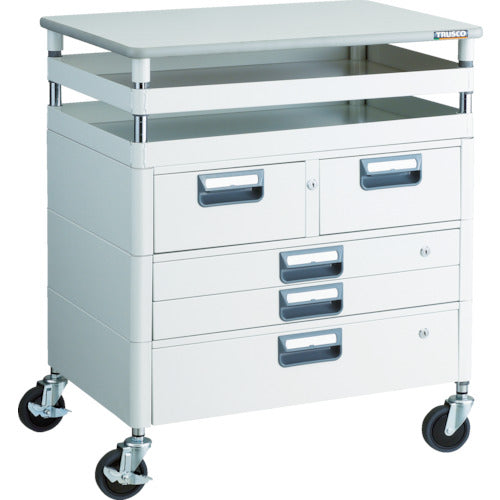 ＴＲＵＳＣＯ　ツールワゴン　フェニックスワゴン　抗菌　省音　７５０Ｘ５００ＸＨ８８０　引出　天板付　ホワイト