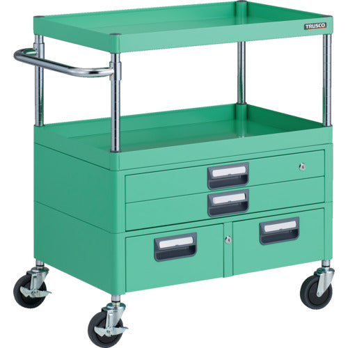 ＴＲＵＳＣＯ　ツールワゴン　フェニックスワゴン　抗菌　省音　７５０Ｘ５００ＸＨ８８０　引出付　ヤンググリーン