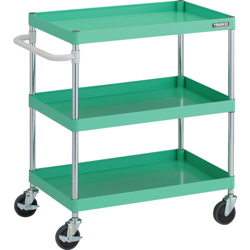ＴＲＵＳＣＯ　ツールワゴン　フェニックスワゴン　抗ウィルスハンドル　省音　７５０Ｘ５００ＸＨ８８０　３段　ヤンググリーン