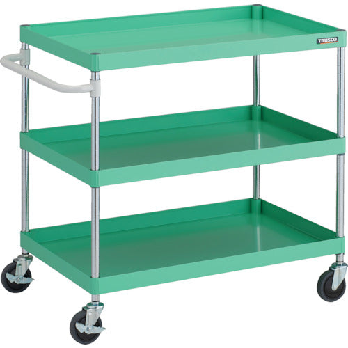 ＴＲＵＳＣＯ　ツールワゴン　フェニックスワゴン　抗ウィルスハンドル　省音　９００Ｘ６００ＸＨ８８０　３段　ヤンググリーン