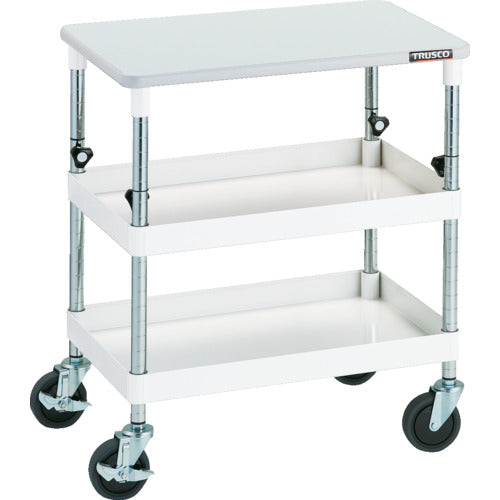 ＴＲＵＳＣＯ　ツールワゴン　フェニックスワゴン　省音　６００Ｘ４００ＸＨ７００～９５０　天板付　ホワイト