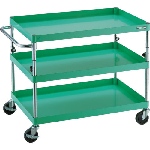 ＴＲＵＳＣＯ　ツールワゴン　フェニックスワゴン　省音　９００Ｘ６００ＸＨ７００～９５０　３段　ヤンググリーン
