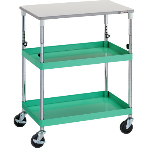 ＴＲＵＳＣＯ　ツールワゴン　フェニックスワゴン　省音　７５０Ｘ５００ＸＨ８８０～１１３０　天板付　ヤンググリーン
