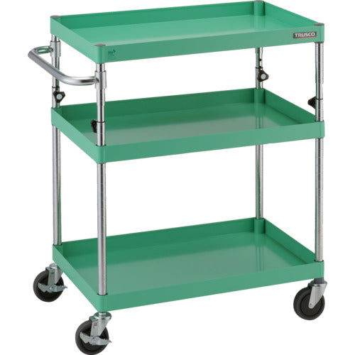ＴＲＵＳＣＯ　ツールワゴン　フェニックスワゴン　省音　７５０Ｘ５００ＸＨ８８０～１１３０　３段　ヤンググリーン