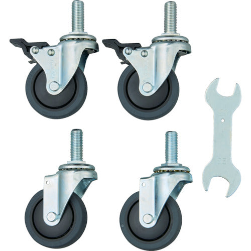 ＴＲＵＳＣＯ　スチール製ワゴン用２段階Ｓ付キャスターセット　ツールワゴン　フェニックスワゴン用　７５Φ　エラストマー　省音・ダブルストッパータイプ