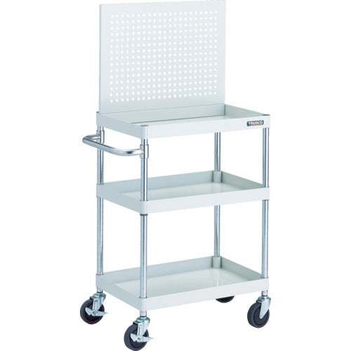 ＴＲＵＳＣＯ　ツールワゴン　フェニックスワゴン　省音　６００Ｘ４００ＸＨ８８０　３段　上部パンチングパネル仕様　ホワイト