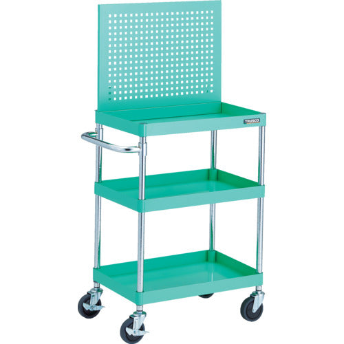 ＴＲＵＳＣＯ　ツールワゴン　フェニックスワゴン　省音　６００Ｘ４００ＸＨ８８０　３段　上部パンチングパネル仕様　ヤンググリーン