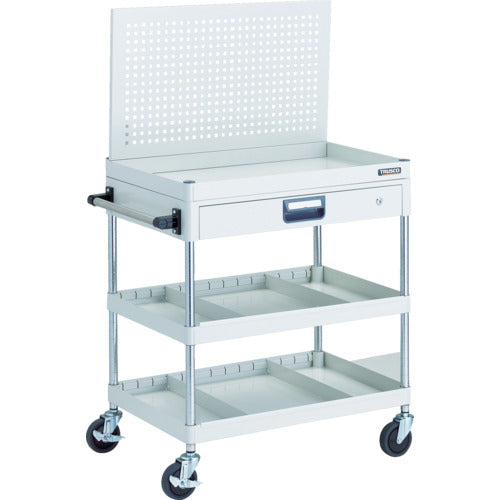 ＴＲＵＳＣＯ　ツールワゴン　フェニックスワゴン　省音　７５０Ｘ５００　仕切２段付　引出付　上部パンチングパネル仕様　ホワイト