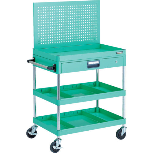ＴＲＵＳＣＯ　ツールワゴン　フェニックスワゴン　省音　７５０Ｘ５００　仕切２段付　引出付　上部パンチングパネル仕様　ヤンググリーン