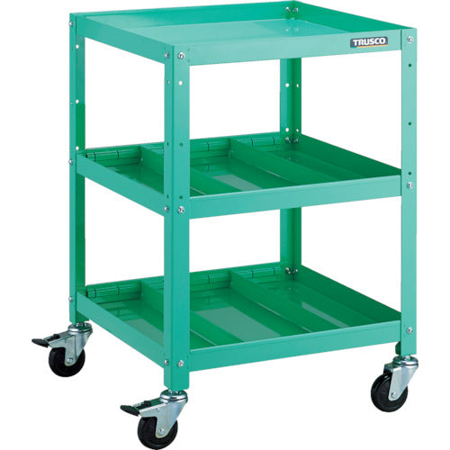 ＴＲＵＳＣＯ　ツールワゴン　ラビットワゴン　５００Ｘ５００　仕切２段付　ゴム車輪　ヤンググリーン