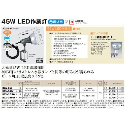 ハタヤ　４５Ｗ　ＬＥＤ作業灯　１００Ｖ