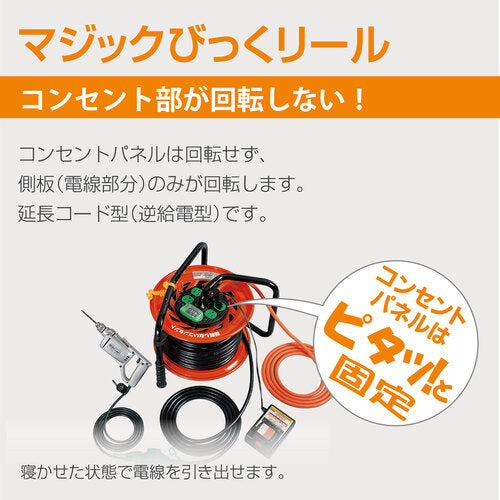 ＮＩＣＨＩＤＯ　電工ドラム　マジックびっくリール　漏電保護専用ブレーカ付　３０ｍ