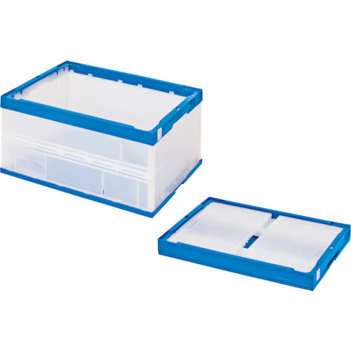 積水　折りたたみコンテナ　エコタイプ　フタ無し　透明×ダークブルー　５０リットル　透明青