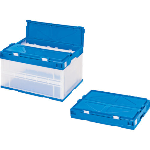 積水　折りたたみコンテナ　エコタイプ　フタ一体型　透明×ダークブルー　５０リットル　透明青